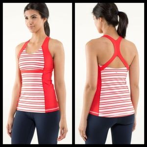 Lululemon fast track tank twin stripe love red